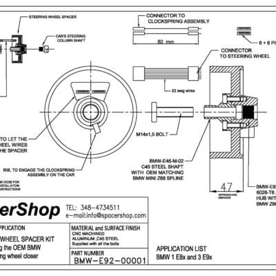 Spacershop steering wheel spacer drawing BMW E92 E82