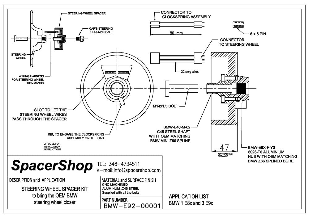 Spacershop steering wheel spacer drawing BMW E92 E82