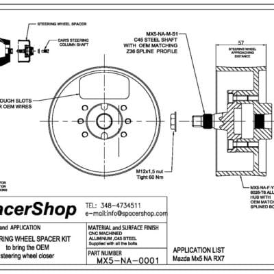 Spacershop steering wheel spacer drawing Mazda MX5 NA