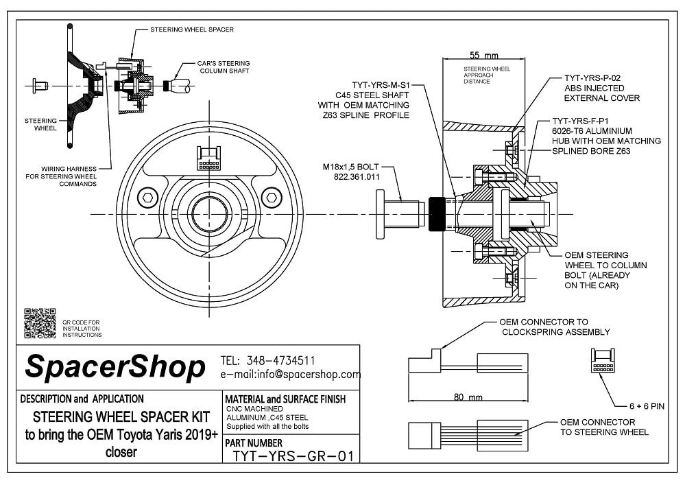 Toyota Yaris GR steering wheel spacer drawing