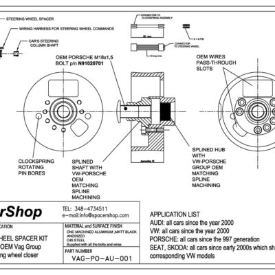 Spacershop steering wheel spacer drawing for Porsche Audi Vw