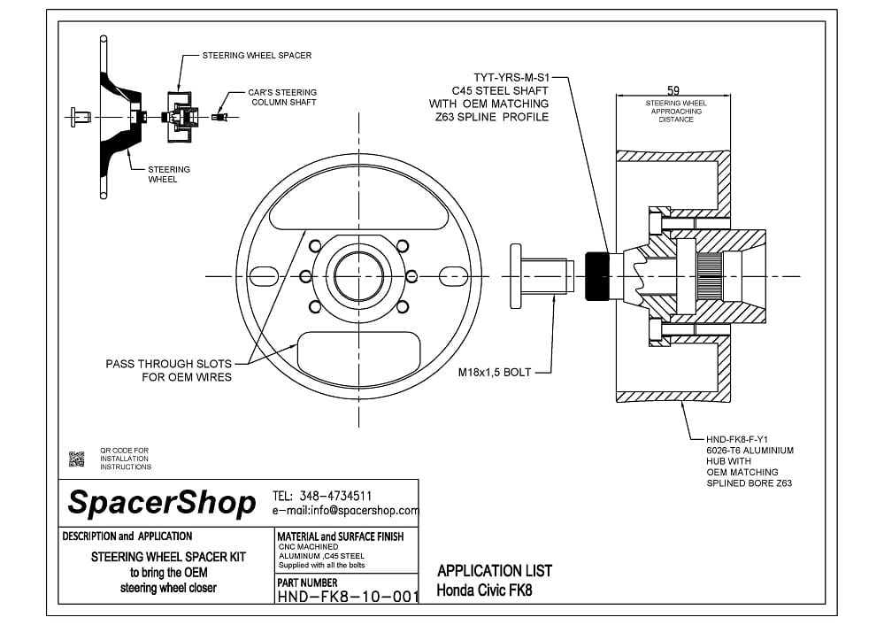Spacershop boss kit for Honda FK8 drawing